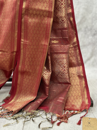 Red Maheshwari Tissue Silk Saree With Zari Pallu -SRRMTSS140