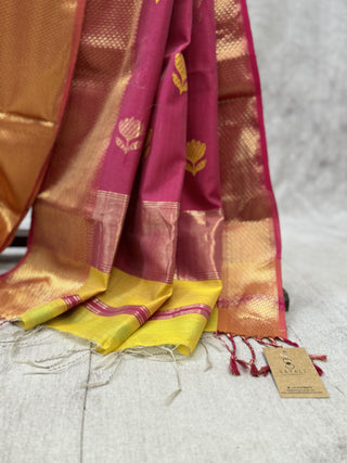 Yellow Maheshwari Cotton Silk Saree - SRYMCSS221