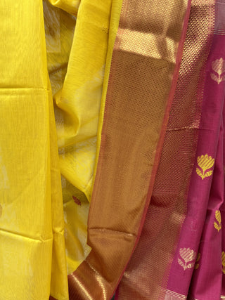 Yellow Maheshwari Cotton Silk Saree - SRYMCSS221