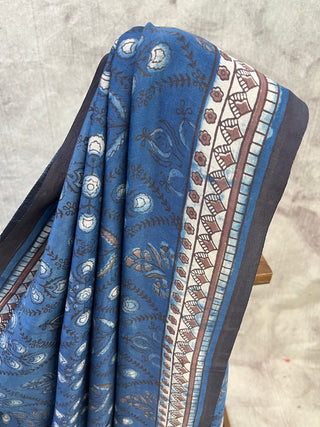 Blue HBP Mulberry Silk Saree-SRBMSS126