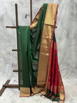 Green Maheshwari Cotton Silk Saree - SRGMCSS220