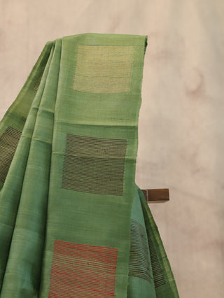 Olive Green Tussar Silk Saree - SROGTSS338
