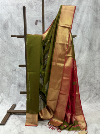 Mehndi Maheshwari Cotton Silk Saree - SRMMCSS227