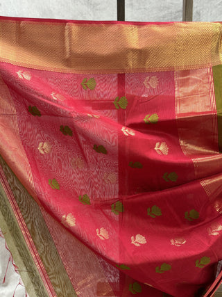 Mehndi Maheshwari Cotton Silk Saree - SRMMCSS227
