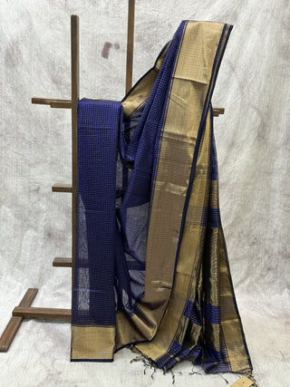 Blue Silk Maheshwari Saree -SRBSMS118
