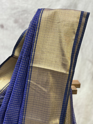 Blue Silk Maheshwari Saree -SRBSMS118