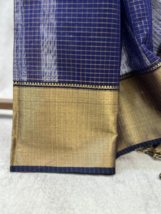 Blue Silk Maheshwari Saree -SRBSMS118