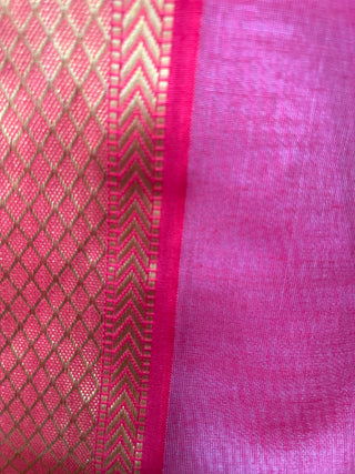 Baby Pink Cotton Silk Maheshwari Saree - SRBPCSMS135