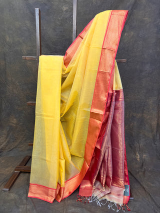Yellow Cotton Silk Maheshwari Saree - SRYCSMS137