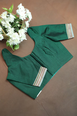 Green Khun Blouse With Grey Border-SRGKB37