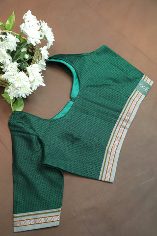 Green Khun Blouse With Grey Border-SRGKB37