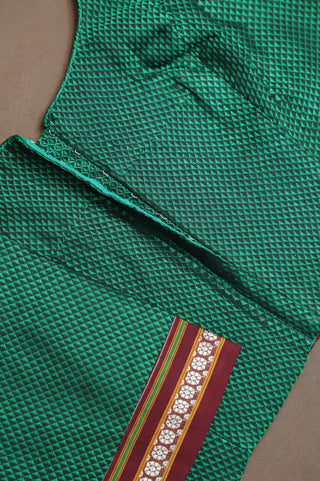 Green Khun Blouse With Maroon Border-SRGKB38