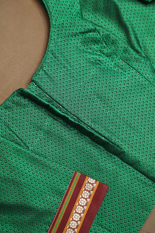 Green Khun Blouse With Maroon Border-SRGKB38