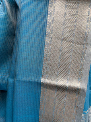 Sky Blue Maheshwari Tissue Silk Saree - SRSBMTSS83