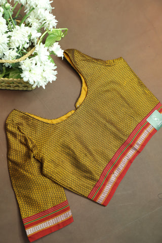 Yellow-Black Khun Blouse With Red Border-SRYBKB51
