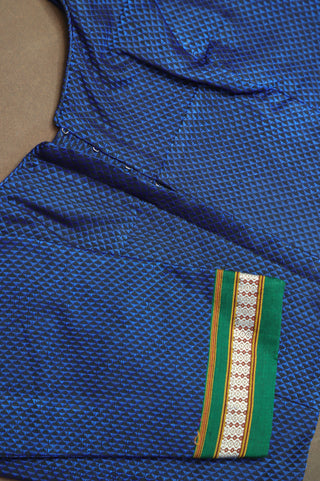 Royal Blue Khun Blouse With Green Border-SRRBKB46