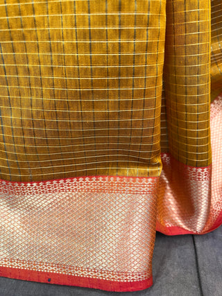 Mustard Yellow Maheshwari Tissue Silk Saree - SRMYMTSS89