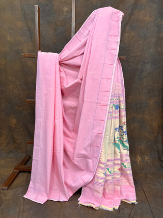 Baby Pink Cotton Paithani Saree With Munia Border - SRBPCPS95