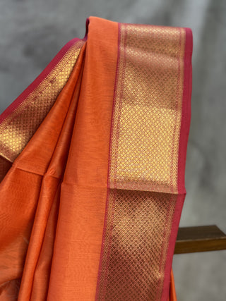 Orange Cotton Silk Maheshwari Saree -SROCSMS272