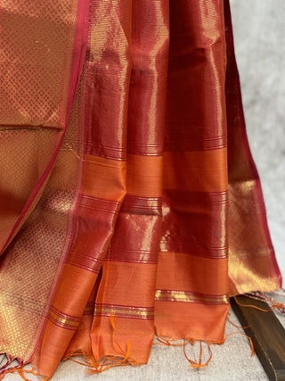 Orange Cotton Silk Maheshwari Saree -SROCSMS272