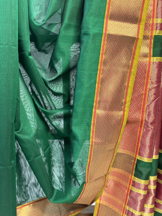 Green Cotton Silk Maheshwari Saree -SRGCSMS271