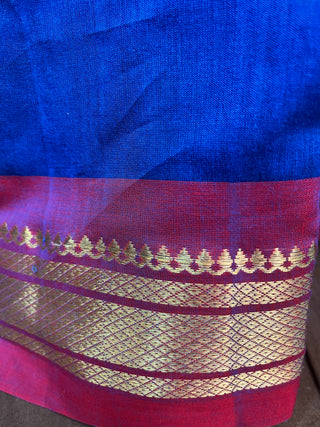 Peacock Blue Cotton Paithani Saree With Asawali Pallu - SRPBCPS99