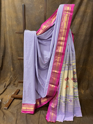 Lavender Cotton Paithani Saree - SRLCPS101