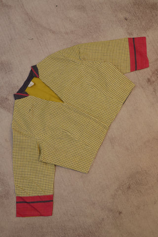Yellow Cotton Patteda Anchu Blouse-SRYCPAB1