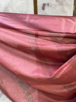 Mehndi Green Maheshwari Cotton Silk Saree With Pink Border - SRMGMCSS275
