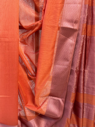Peach Maheshwari Cotton Silk Saree With Pink Border - SRPMCSS274