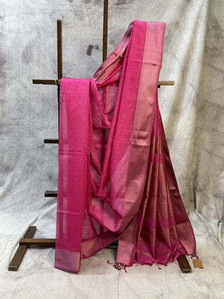 Pink Maheshwari Cotton Silk Saree With Pink Border - SRPMCSS278