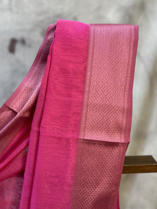 Pink Maheshwari Cotton Silk Saree With Pink Border - SRPMCSS278