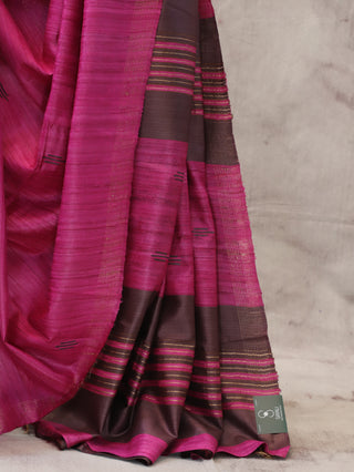 Fuschia Pink Ghicha Tussar Silk Saree-SRFPTSS354