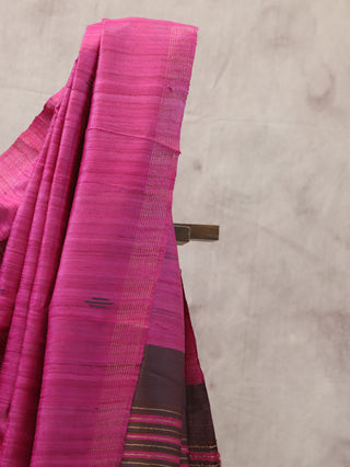 Fuschia Pink Ghicha Tussar Silk Saree-SRFPTSS354
