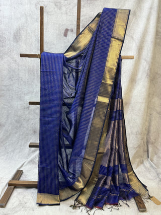 Blue Maheshwari Cotton Silk Saree - SRBMCSS282