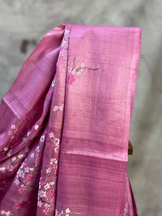 Pink Machine Embroidered Tussar Silk Saree-SRPMETSS523