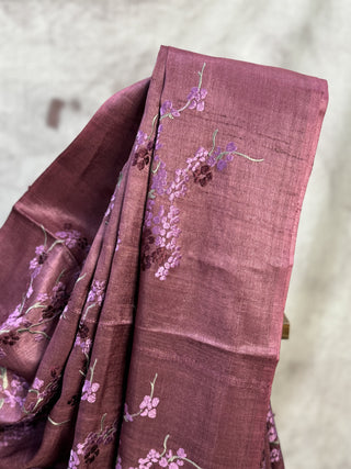 Magenta Machine Embroidered Tussar Silk Saree-SRMMETSS520