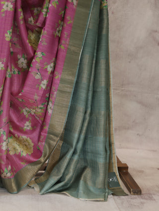 Pink Tussar Silk Digital Print Saree -SRPTSDPS417