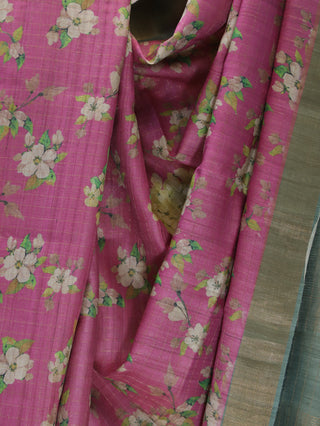 Pink Tussar Silk Digital Print Saree -SRPTSDPS417