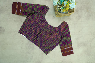 Purple-Pink Khun Blouse With Maroon Border-SRPPKB28