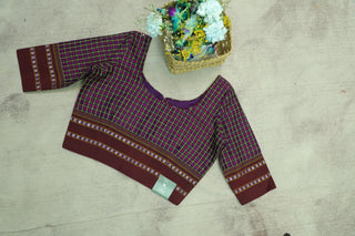 Purple-Pink Khun Blouse With Maroon Border-SRPPKB28