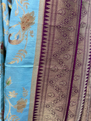 Aqua Blue Tussar Silk Saree With Banarasi Pallu And Border - SRABTSSBP15