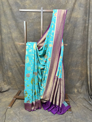 Sky Blue Tussar Silk Saree With Banarasi Pallu And Border - SRSBTSSBP20