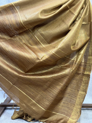 Golden Brown Tussar Silk Saree-SRGBTSS565