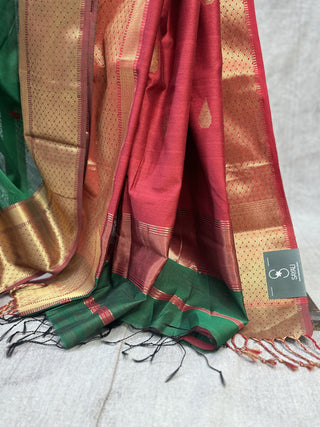 Green Cotton Silk Maheshwari Saree - SRBCSMS183