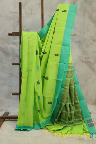 Parrot Green Kanchi Cotton Saree - SRPGKCS65