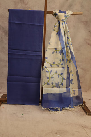 Blue Tussar Silk Dress Material - SRBTSDM32