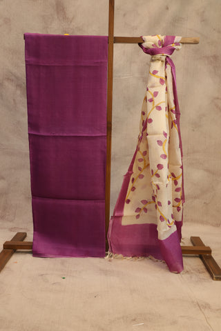 Purple Tussar Silk Dress Material - SRPTSDM33