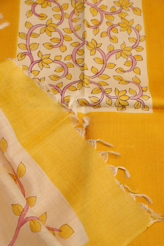 Yellow Tussar Silk Dress Material - SRYTSDM34