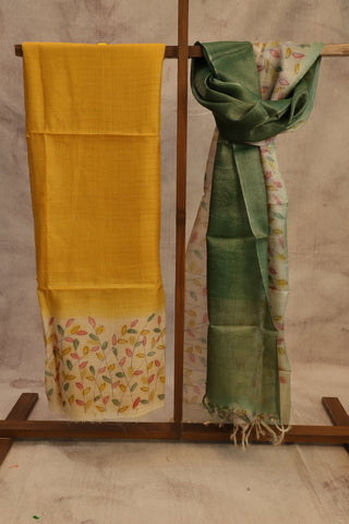 Yellow Tussar Silk Dress Material - SRYTSDM31